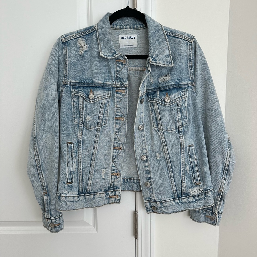 Distressed oversized denim jacket